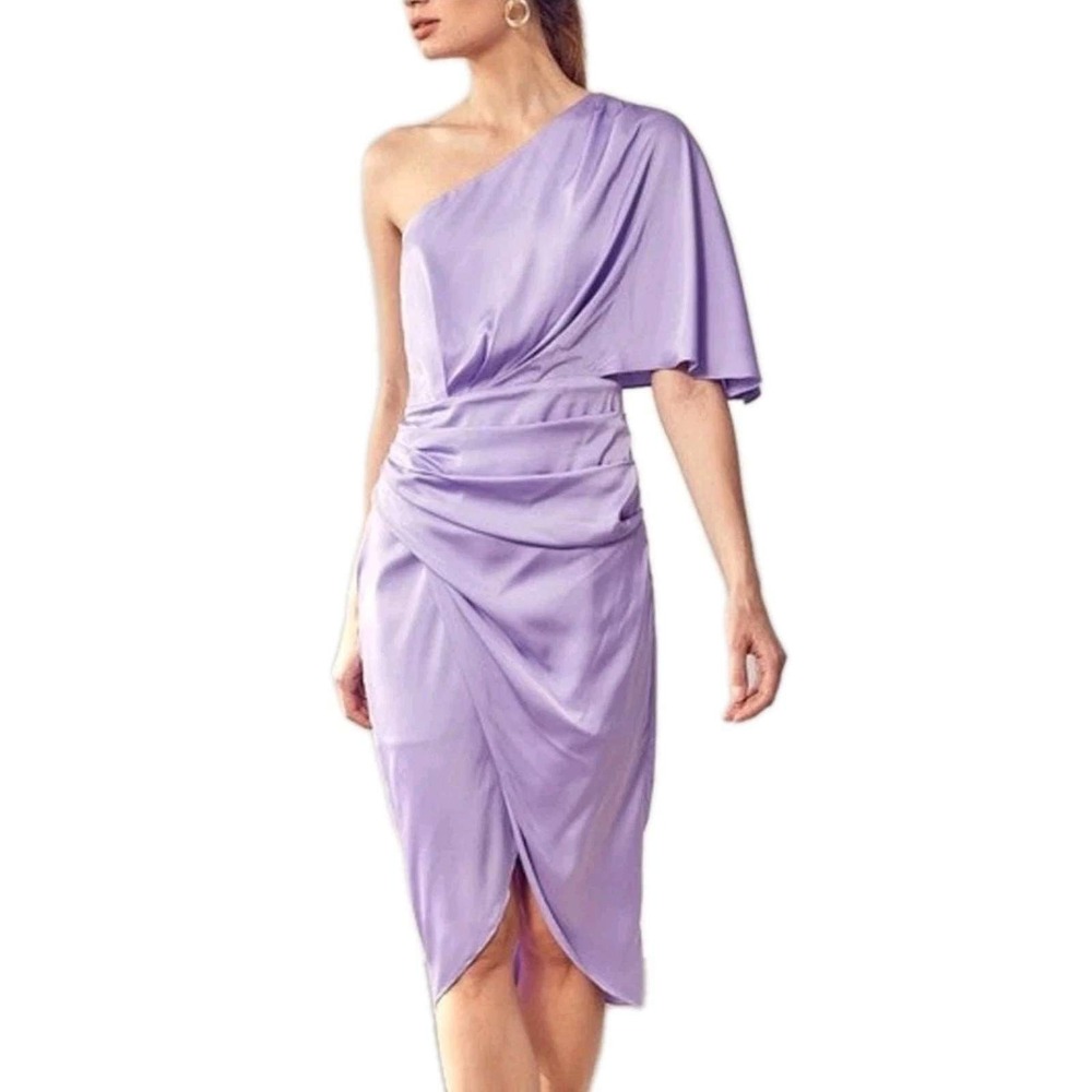 Do+Be Women's One Shoulder Lavender Asymmetrical Cocktail Midi Dress Size S READ